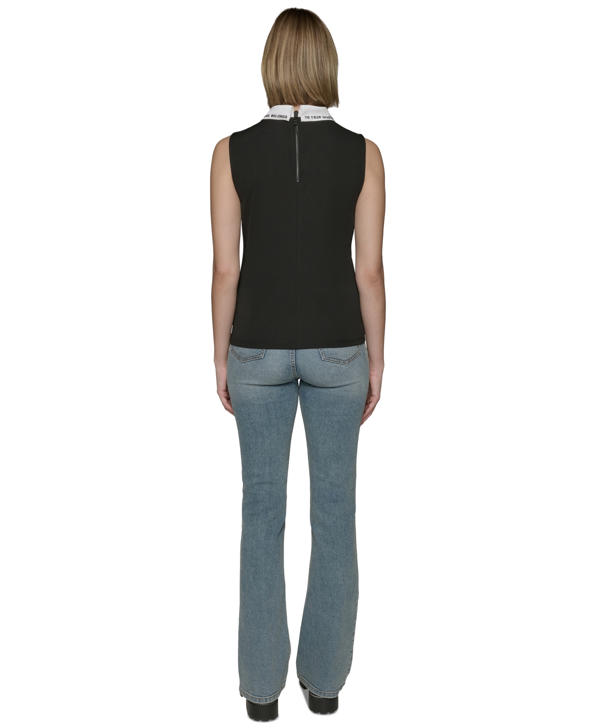 Shop Karl Lagerfeld Women's Embroidered-collar Sleeveless Top In Black