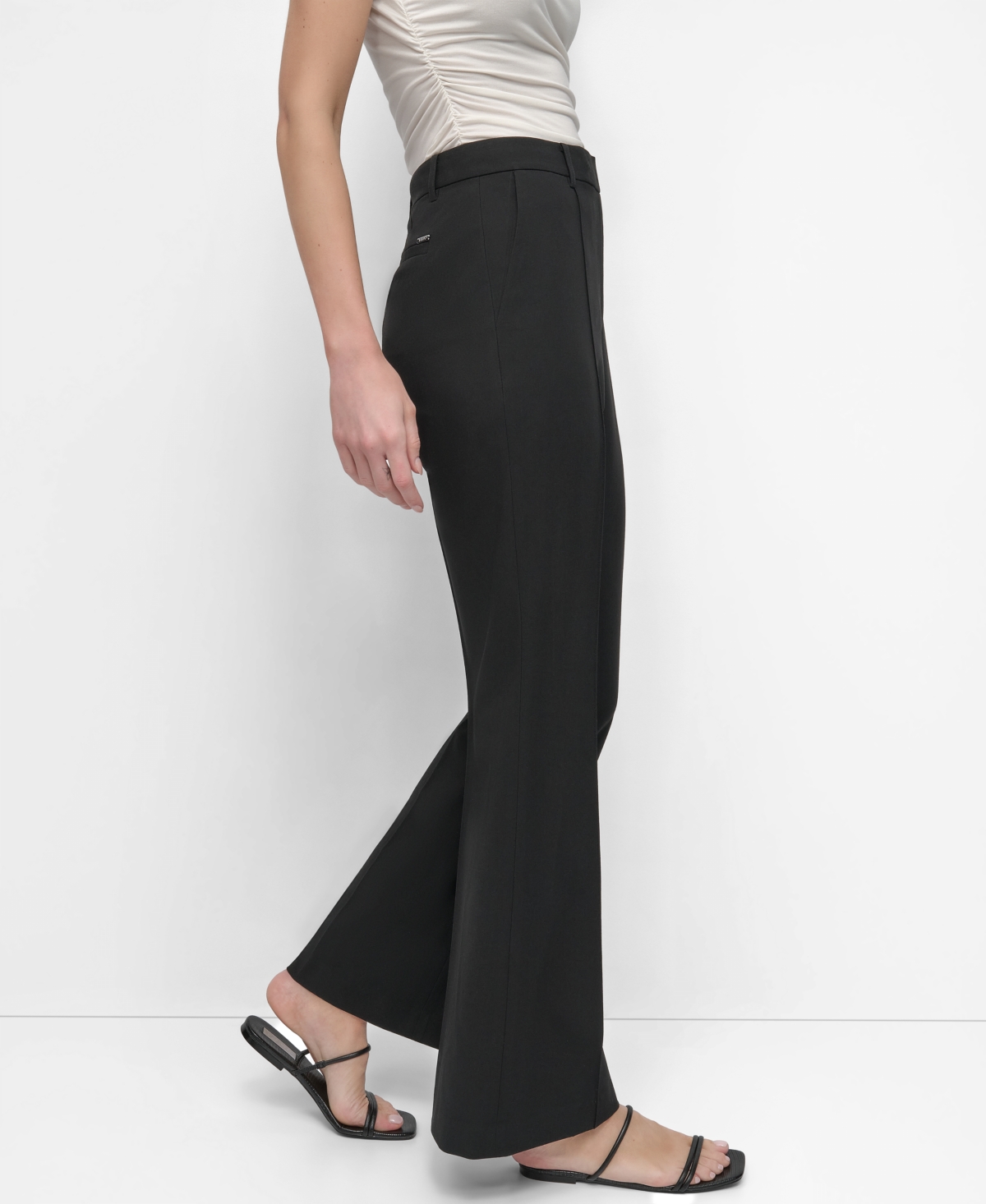 Dkny Womens Elizabeth Striped One Button Topper Jacket Pintuck Mid Rise Flare Trousers In Black