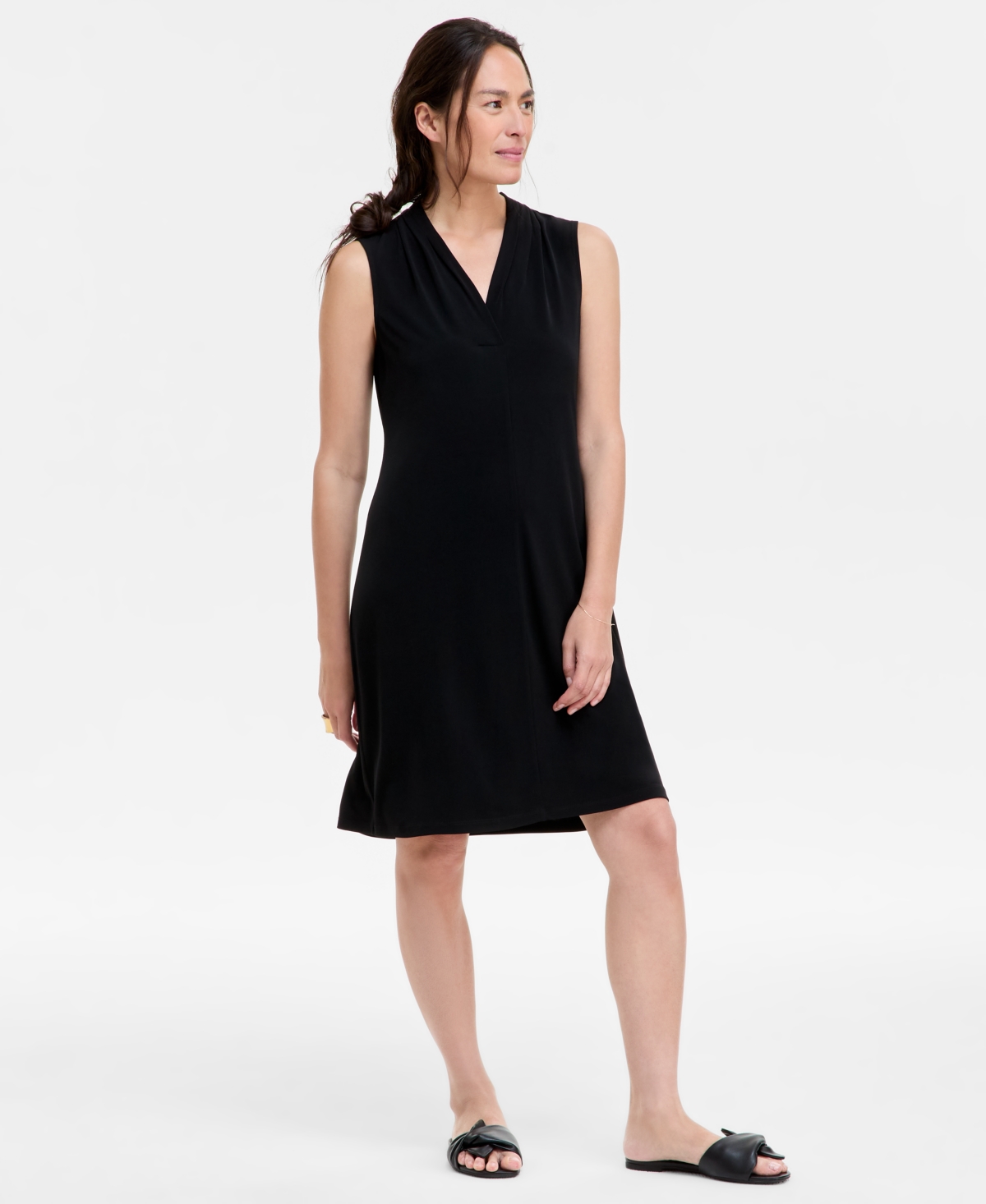 Jm Collection Women's V-neck A-line Dress, Exclusively At Macy's In Deep Black