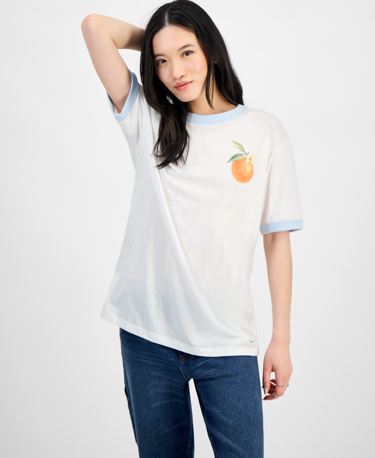 Rebellious One Juniors' Orange Graphic Short-sleeve T-shirt