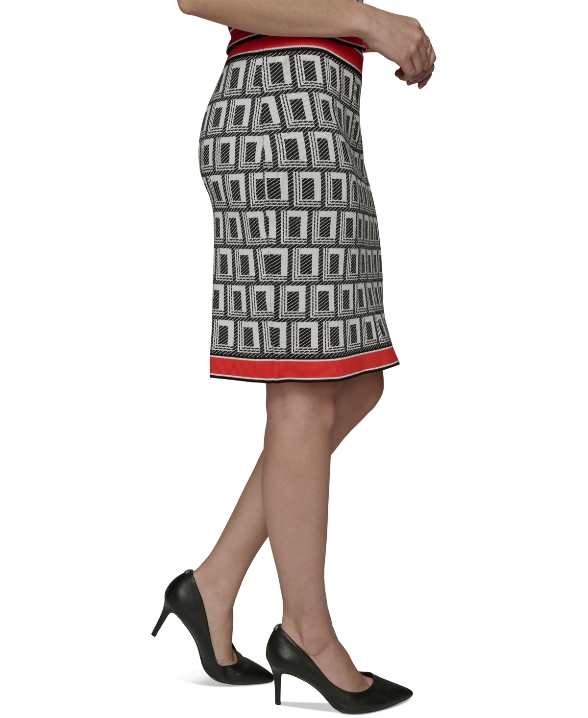 Karl Lagerfeld Karl Largerfeld Paris Women's Geo-print Knit Pencil Skirt In Black,soft White,red Apple