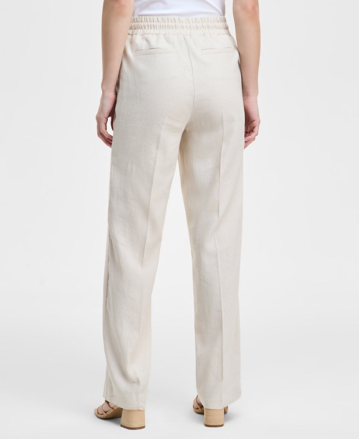 Jones New York Womens Striped Button Front Vest Wide Leg Pants In Natural Stone