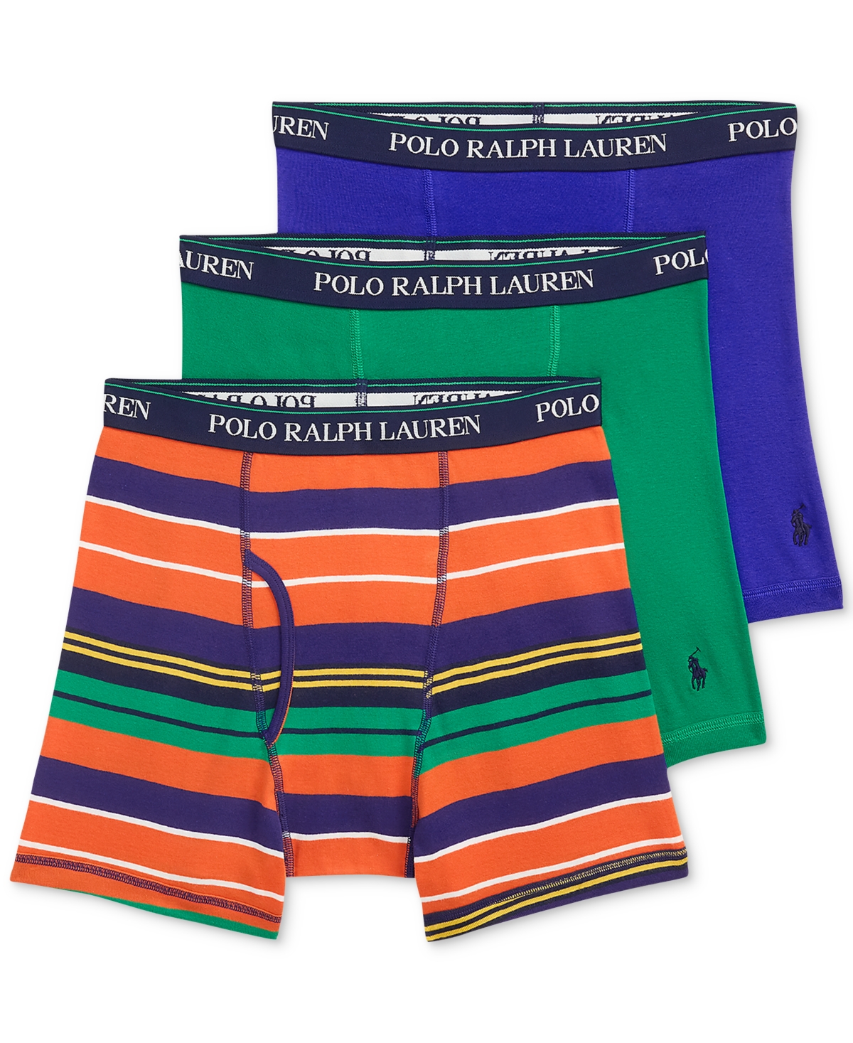 Mens 3-Pk. Classic Cotton Boxer Briefs - Boy Stripe/billiard Green/rugby Royal