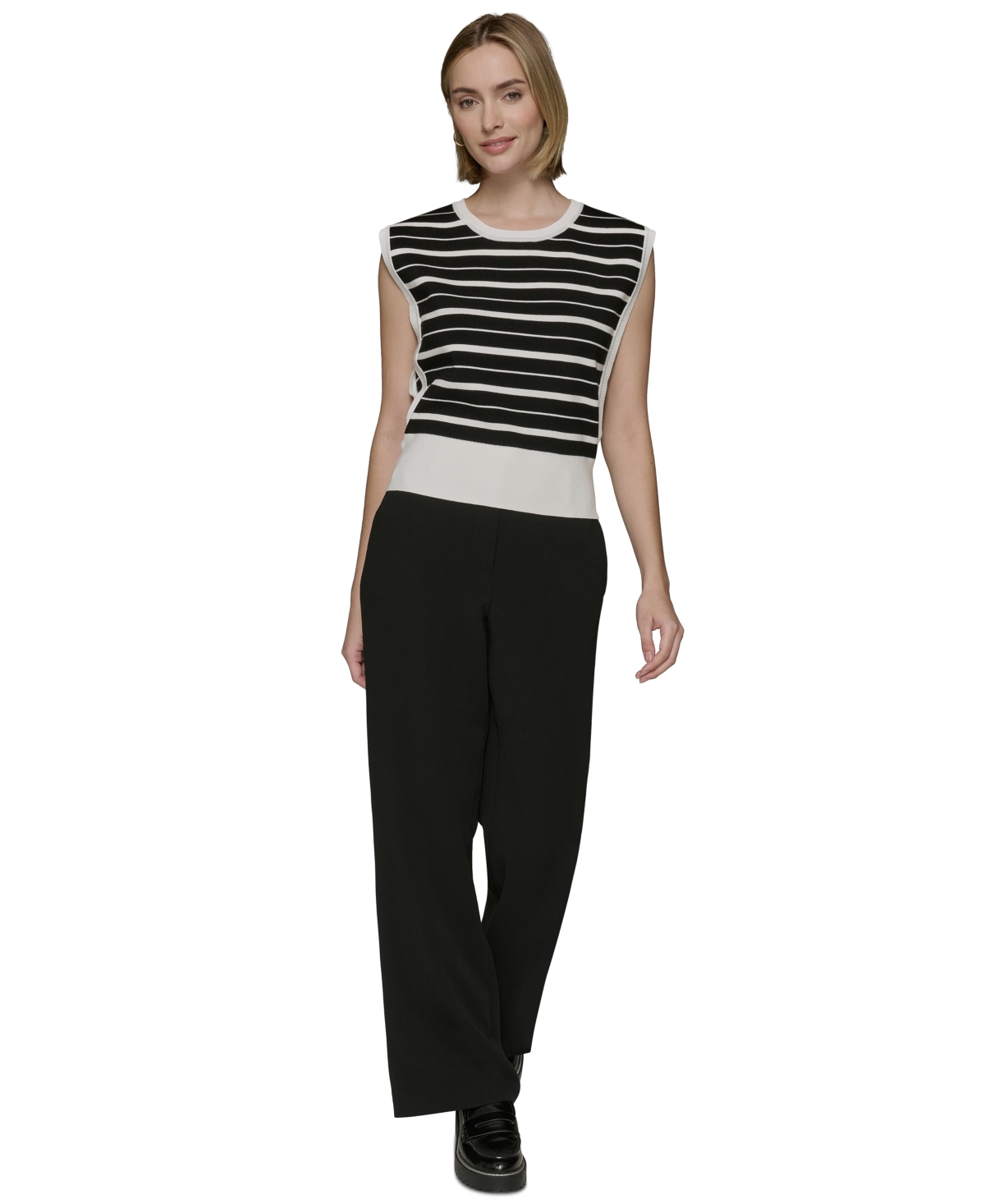 Shop Karl Lagerfeld Women's Sleeveless Stripe Sweater In Black,soft White