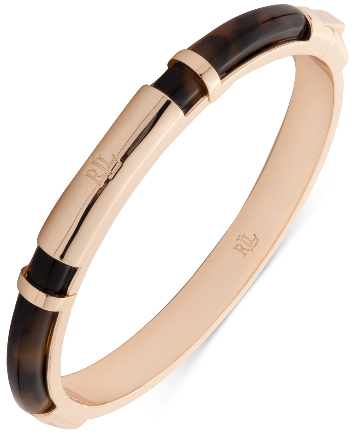 Gold-Tone Tortoise Look Logo Bangle Bracelet - Dark Brown