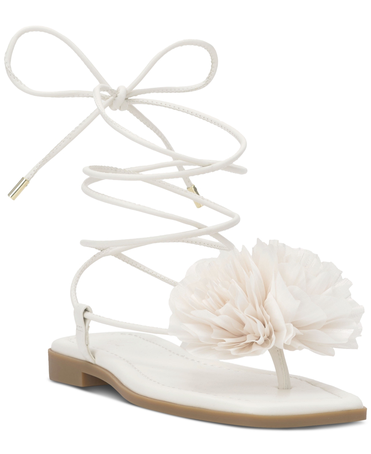 Inc International Concepts Women's Gilma Flower Flat Sandals, Created For Macy's In White Smooth