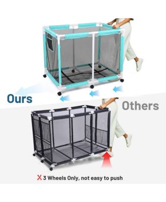 Extra Large Mesh Pool Storage Bin 214 Gallon Noodles Holder Toys Organizer 6 Wheels Rolling Cart Blue