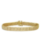 Sterling Silver 14K Gold Plated with Clear Cubic Zirconia Wave Bar Link Tennis Bracelet - Gold