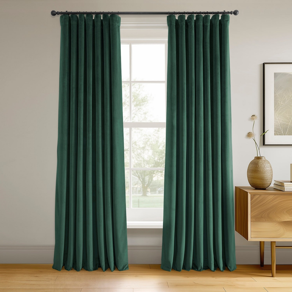 Half Price Drapes Blackforest Green Signature Velvet Blackout Curtain In Green