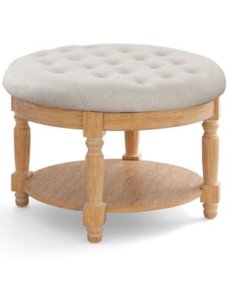 Large Round Ottoman Coffee Table 2-Tier Upholstered Tufted Footrest ...