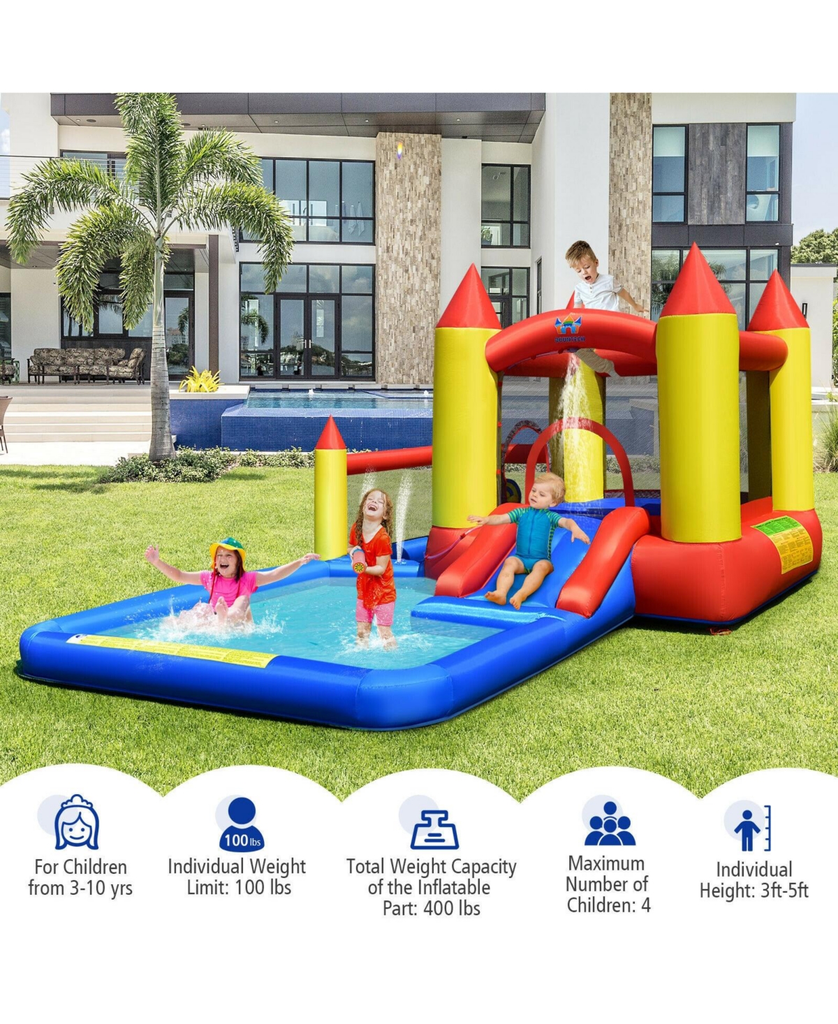 Inflatable Water Slide Castle Kids Bounce House with 480W Blower