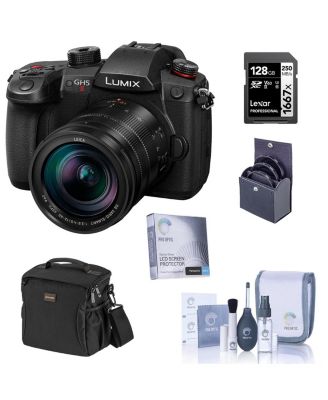 LUMIX GH5II Mirrorless Camera with Leica 12-60mm f/2.8-4.0 Lens Bundle with 128GB SD Card, Bag, Filter Kit, Screen Protector, Cleaning Set