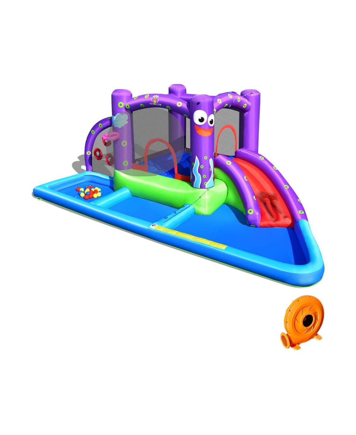 Inflatable Water Slide Park with Splash Pool and 750W Blower - Blue