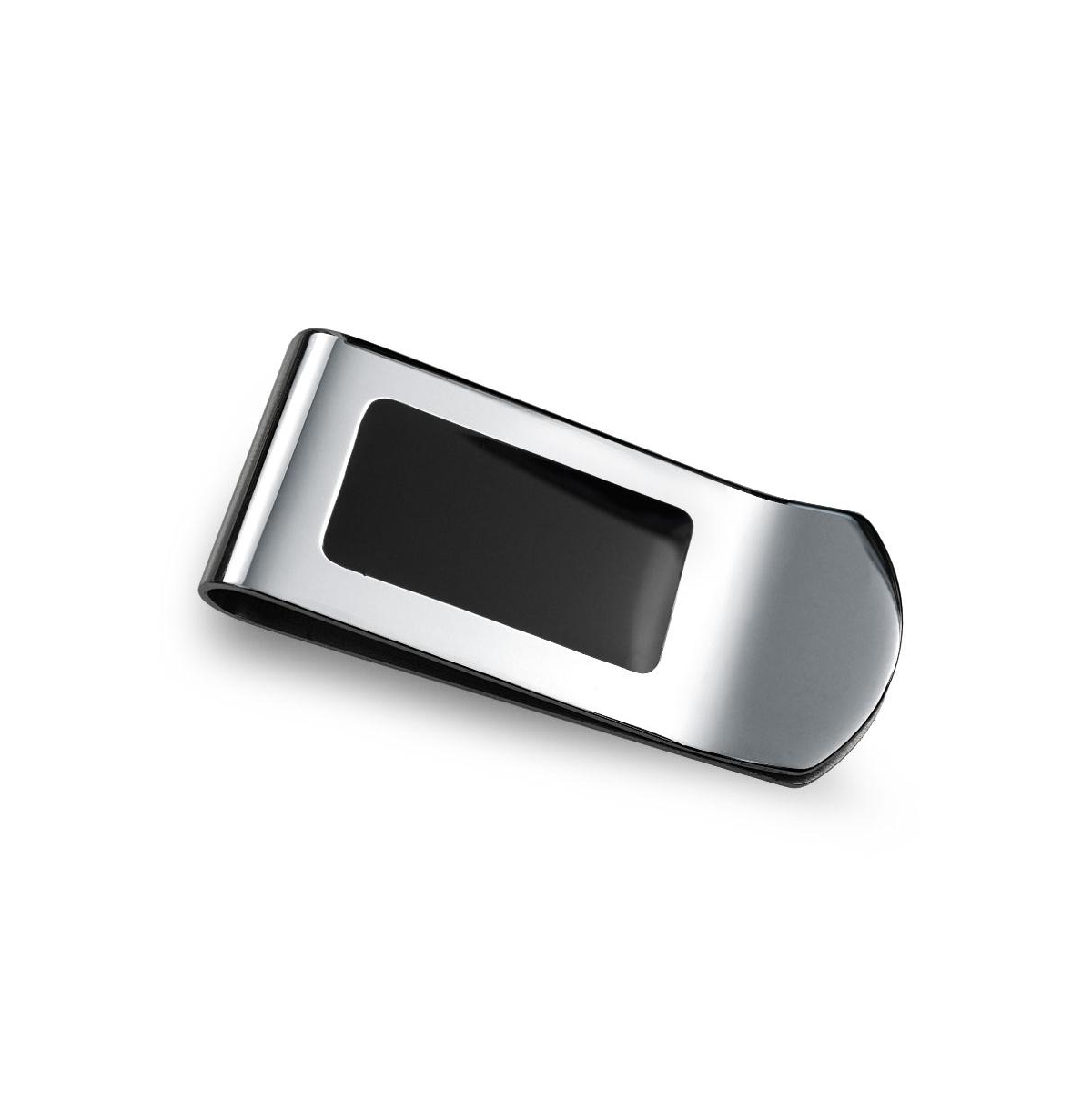 Two Tone Black Enamel Money Clip Card Holder Stainless Steel - Silver tone
