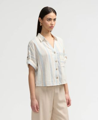 Women s Button Front Cropped Shirt