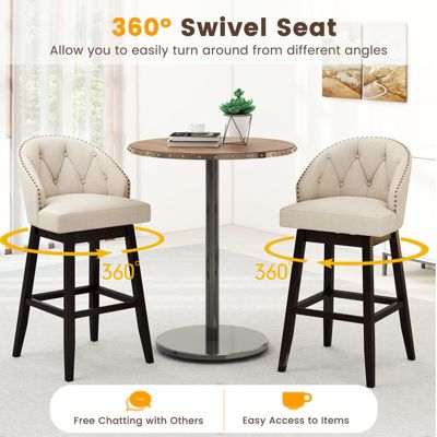 Mid Century Upholstered Bar Stools Set of 4 31'' Swivel Bar Height Bar Stools with Button-tufted Back