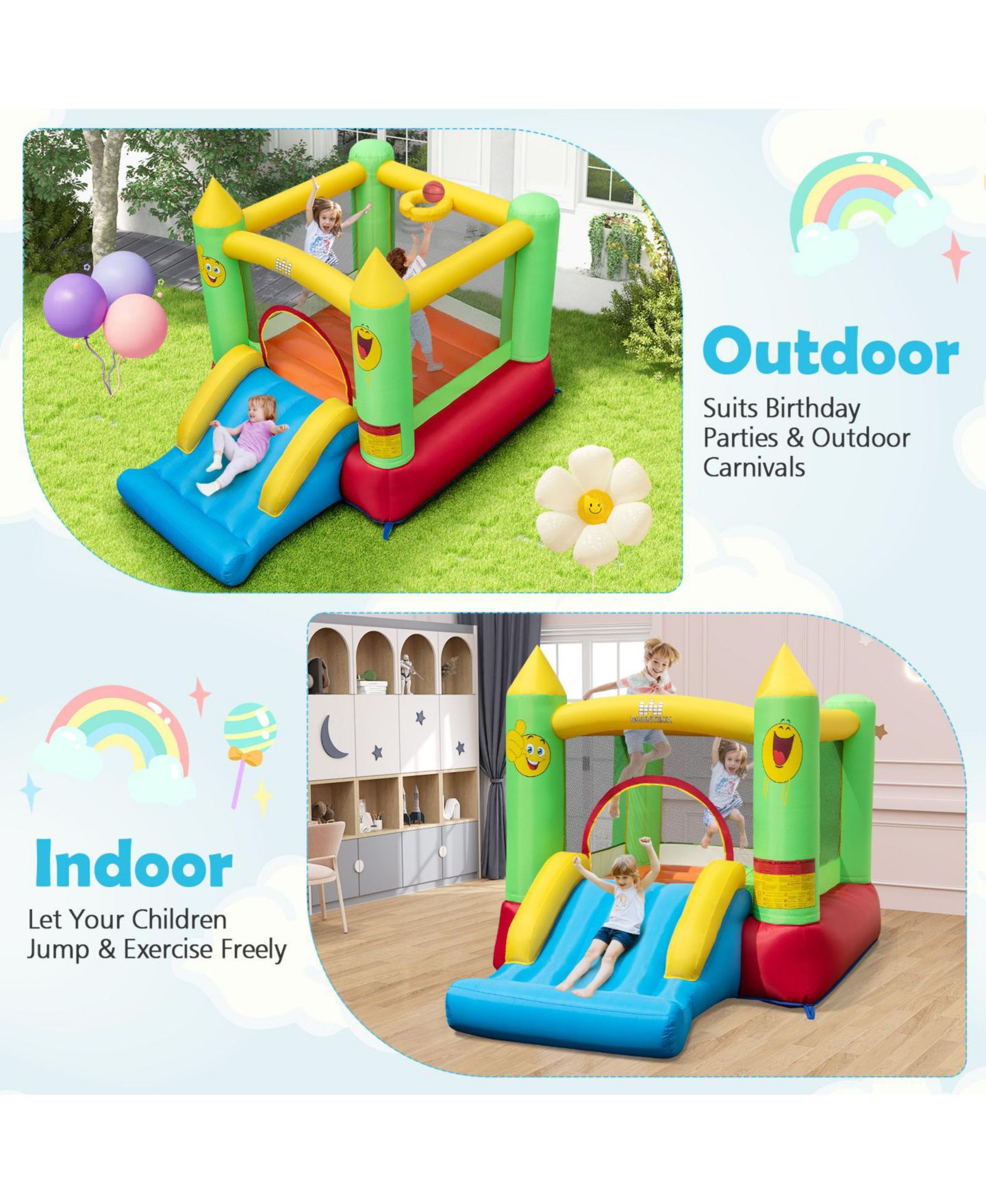 Детская игрушка Slickblue Inflatable Kids Bounce House Fun & Durable Blow-Up Bouncer for Outdoor Play, цвет: Разноцветный — фото 5
