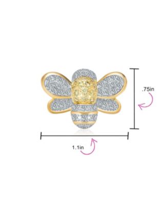 Insect Two-Tone Bumble Bee Brooche Pin - Yellow & White CZ Gold Rhodium Plated Brass