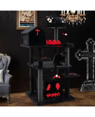 Gothic Cat Tree 49'' Tall Cat Tower w/ Coffin Bed & 2 Condos & Cozy Perch