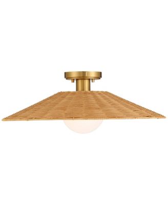 Gavin 22 3/4" Modern Coastal Semi Flush-Mount Ceiling Light Fixture Kitchen Foyer Hallway Brass Finish Rattan
