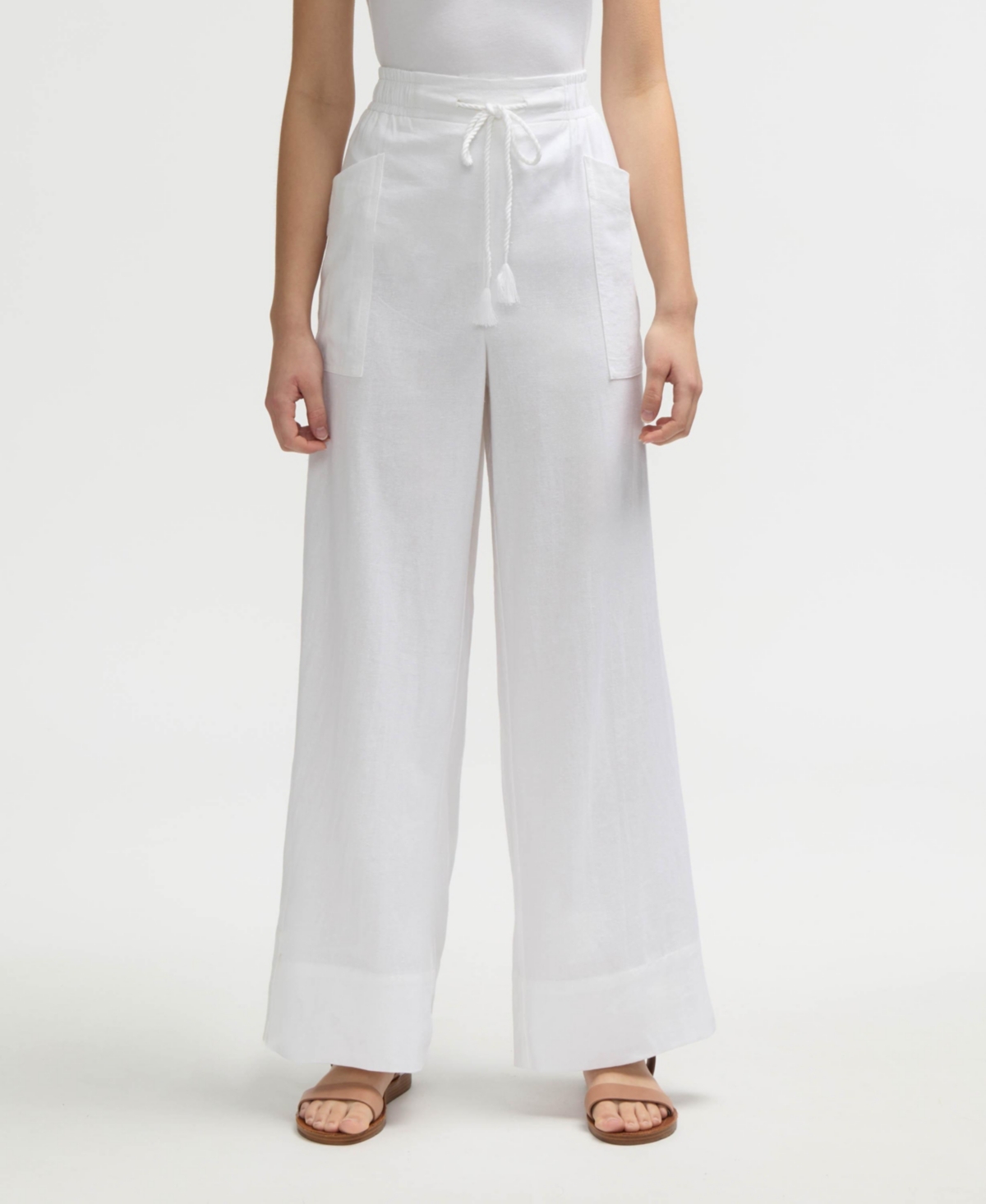 Nvlt Women s Wide Leg Pant with Side Drawcord - White