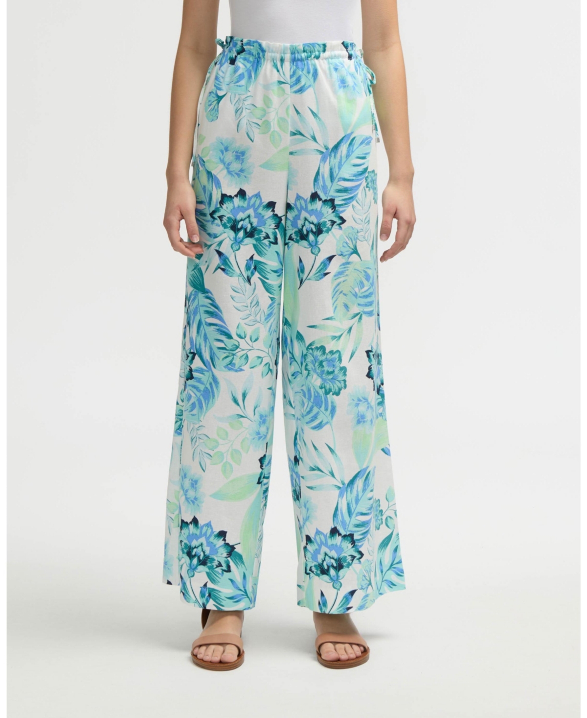 Women s Wide Leg Pant with Side Drawcord - Natural white pinstripe