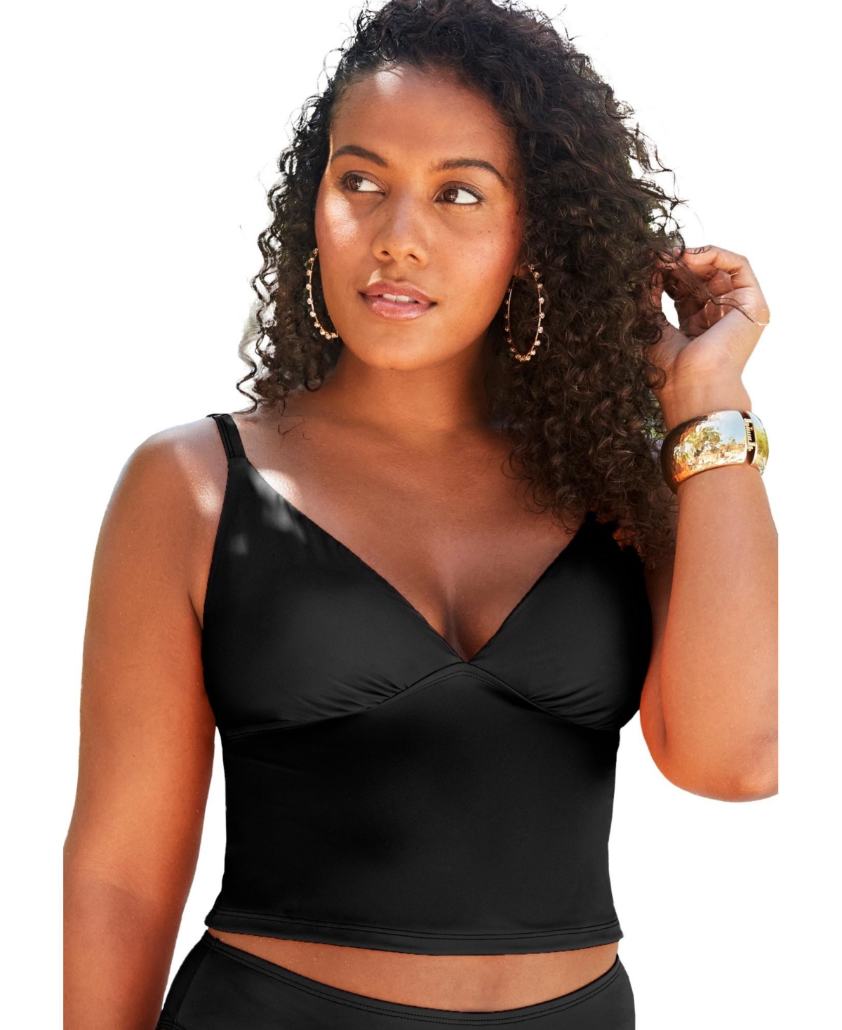 Women's Essential Cropped Tankini Top - Black
