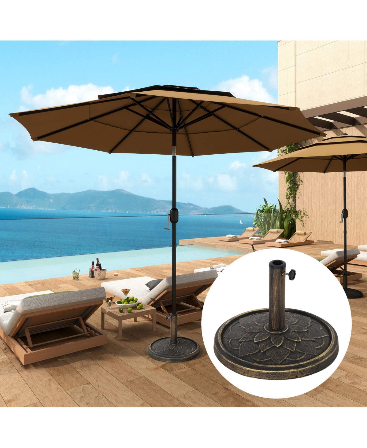 Outsunny Round Patio Umbrella Base, 26 lbs Resin Umbrella Sd,