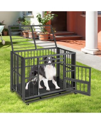 Foldable Heavy-Duty Metal Dog Cage Chew-proof Dog Crate with Lockable Universal Wheels