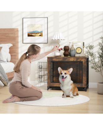 Dog Crate Furniture with Double Lockable Doors and Removable Pull-out Tray