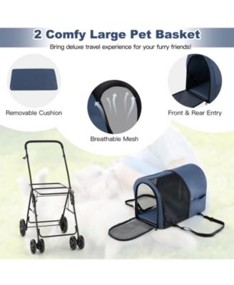 Double Pet Stroller with 2 Detachable Carrier Bags, Safety Belt, 4 Lockable Wheels Cat Stroller Travel Carrier Strolling Cart