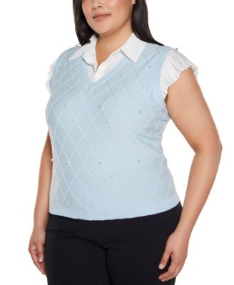 Plus Size Flutter Sleeve Two-Fer Sweater