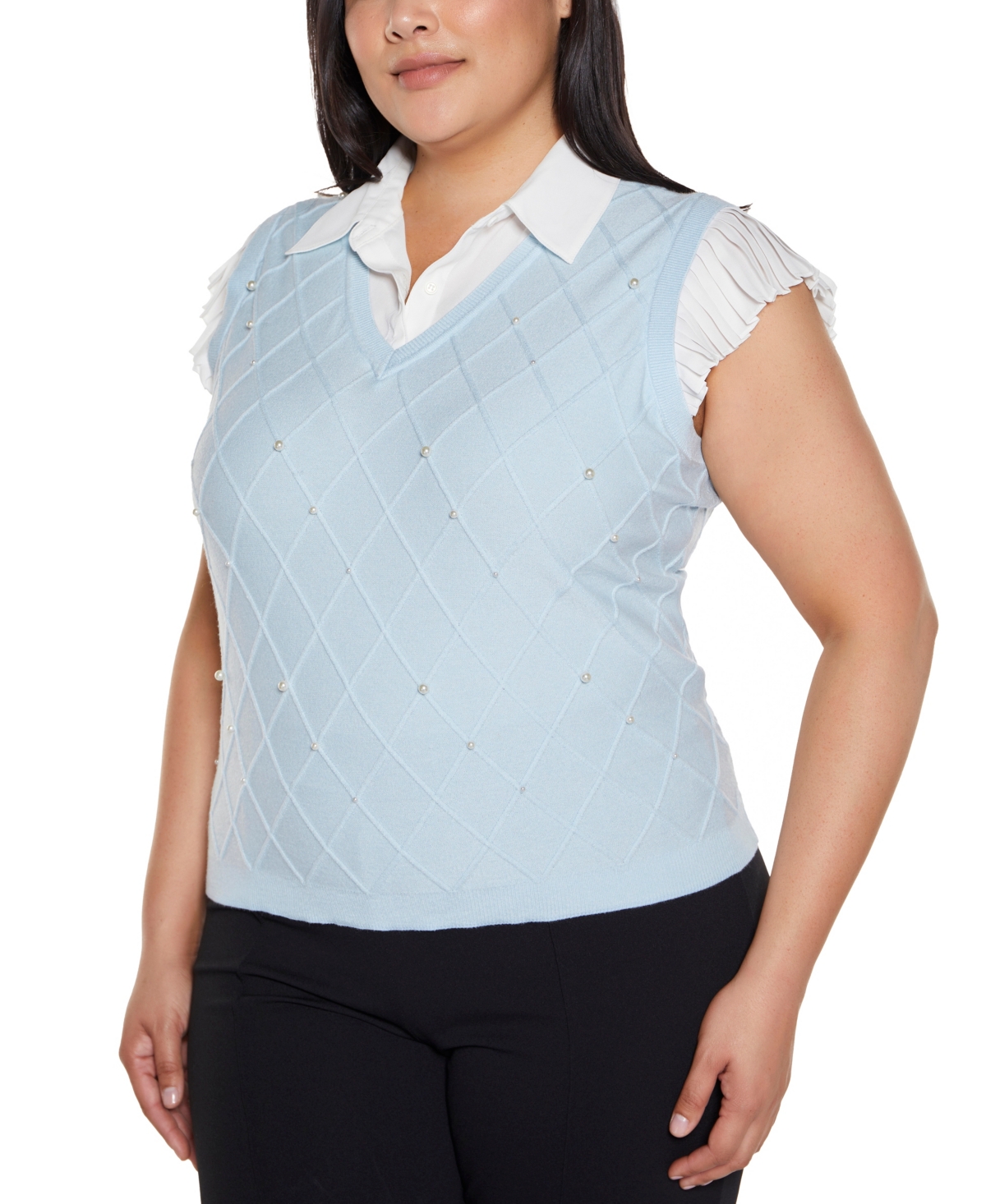 BELLDINI PLUS SIZE FLUTTER SLEEVE TWO-FER SWEATER 
