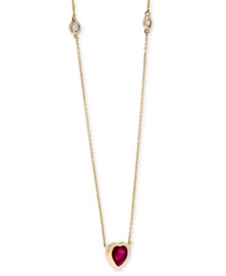 Ruby (5/8 ct. t.w.) & Diamond (1/20 ct. t.w.) Heart Bezel 17" Pendant Necklace in 14k Gold