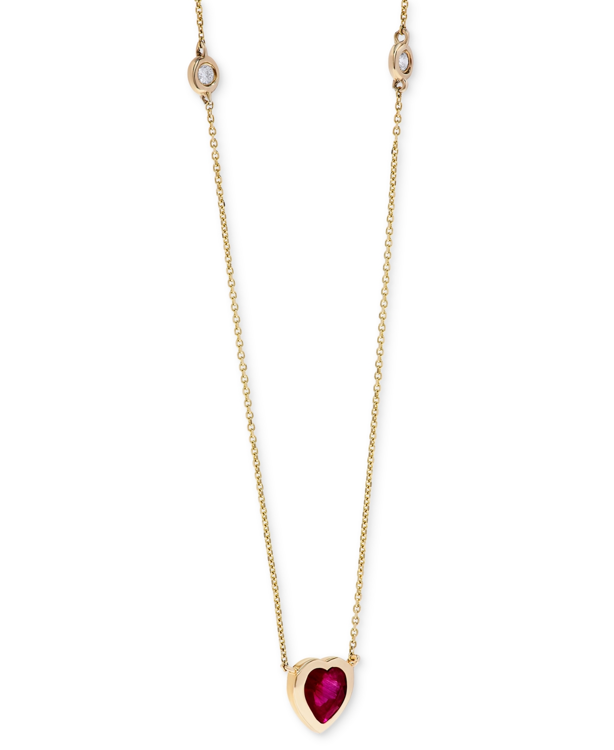 MACY'S RUBY (5/8 CT. T.W.) & DIAMOND (1/20 CT. T.W.) HEART BEZEL 17" PENDANT NECKLACE IN 14K GOLD 