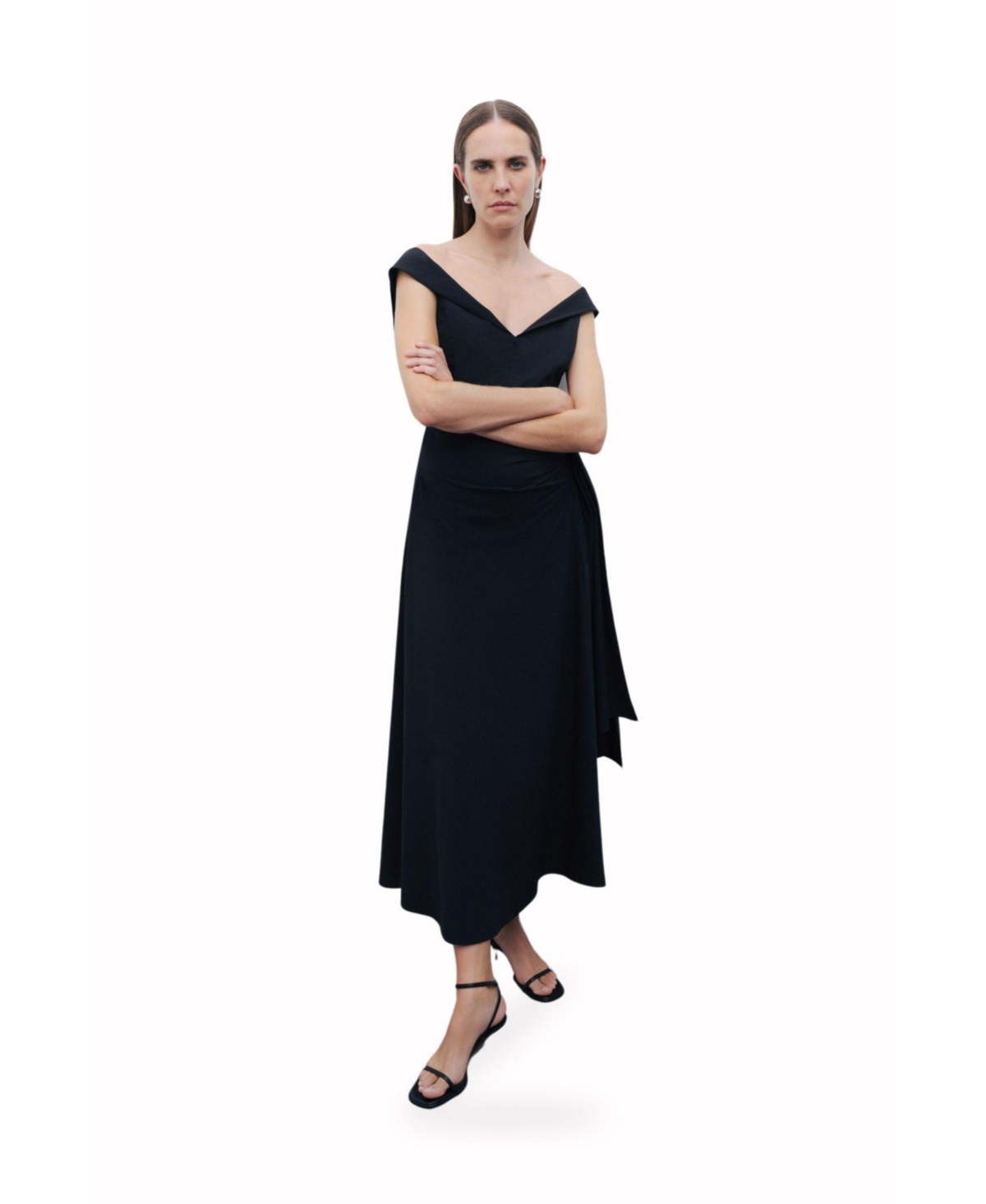 Women's Tie Detail Midi Dress - Black