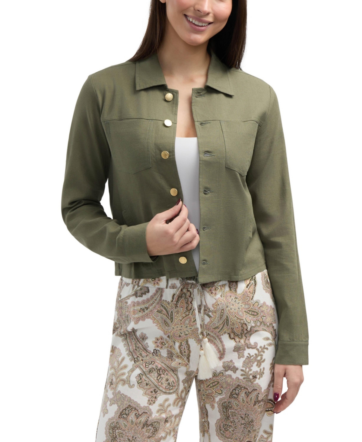 Women's Linen Blend Jacket - White