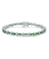 White Gold Plated with Colored Cubic Zirconia Tennis Bracelet - Green