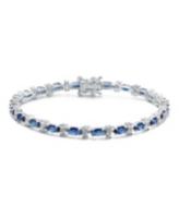 White Gold Plated with Colored Cubic Zirconia Tennis Bracelet - Blue