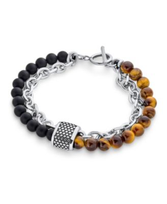 Mixed Two Tone Stretch Bracelet with Beads & Stanless Steel Toggle Clasp