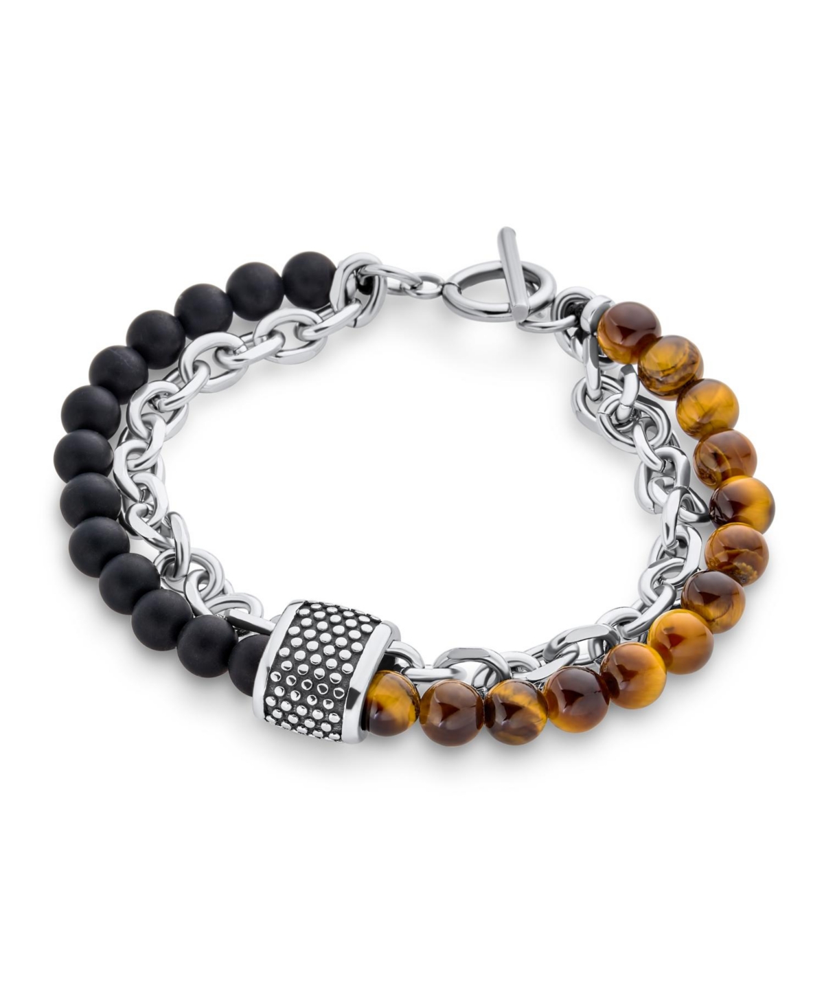 Bling Jewelry Mixed Two Tone Stretch Bracelet with Beads & Stanless Steel Toggle Clasp