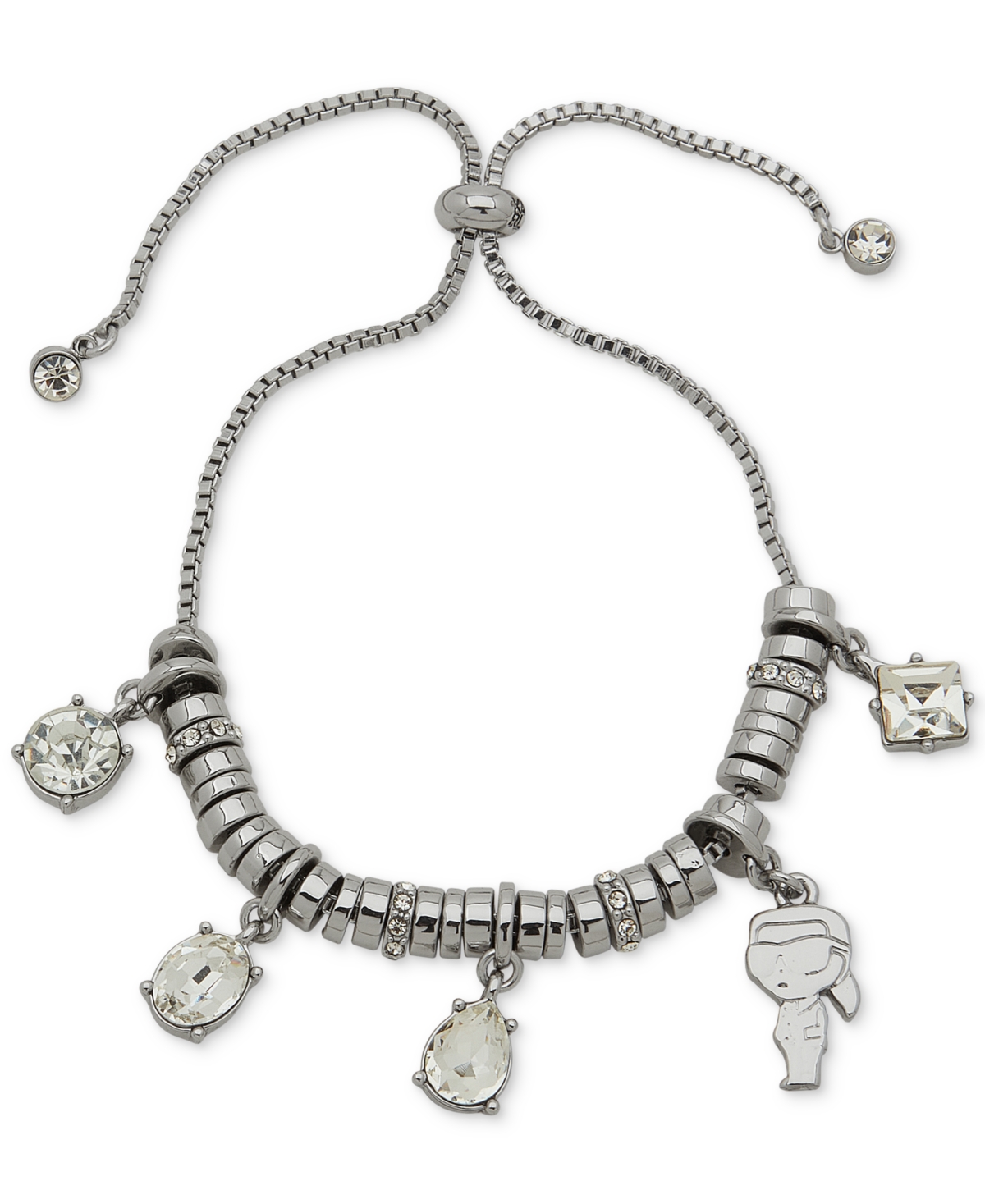 Karl Lagerfeld Crystal & Karl Charm Slider Bracelet In Crystal,silver