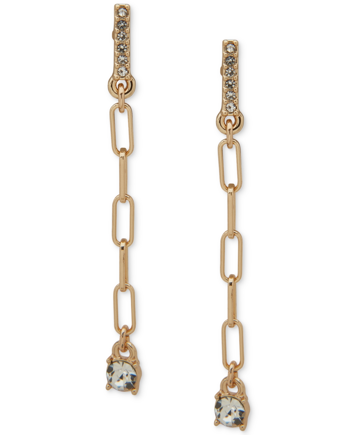 Gold-Tone Chain Link & Crystal Linear Drop Earrings - Crystal/Silver