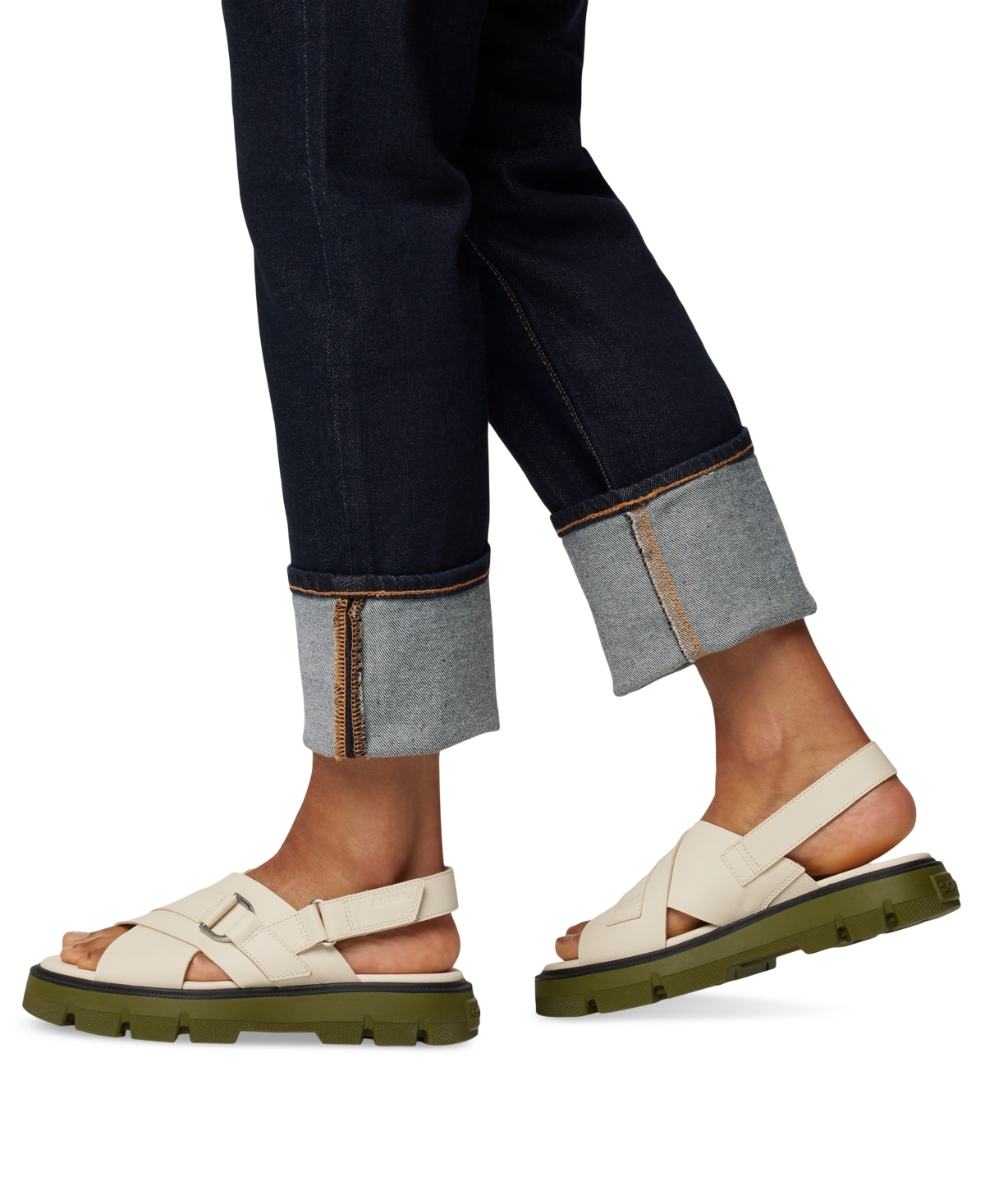 Sorel Rein Cb Crisscross Sandal In Chalk,utility Green