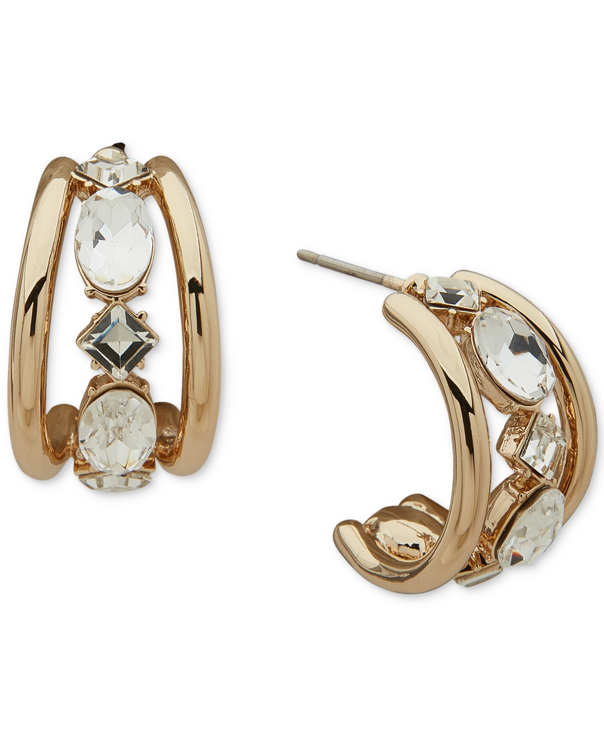 Karl Lagerfeld Gold-tone Small Mixed Crystal Triple-split Hoop Earrings, 0.71" In Crystal,silver