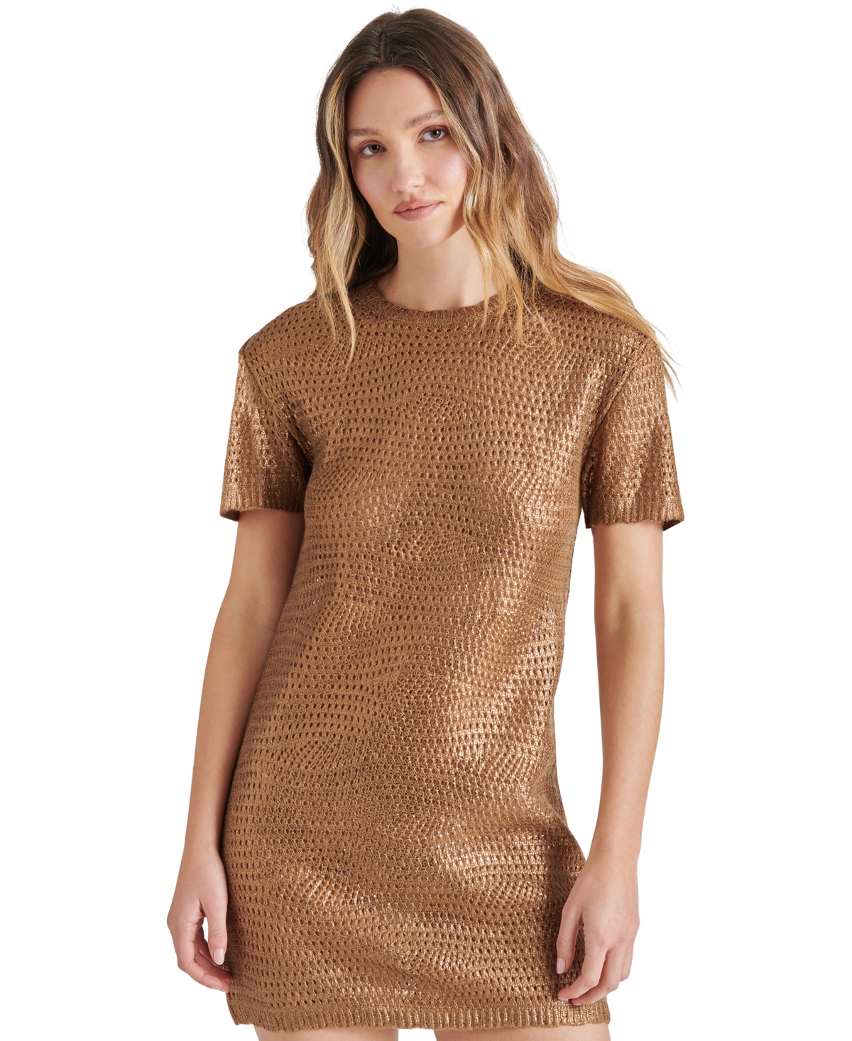Steve Madden Santana Metallic Knit Minidress In Caramel Cafe