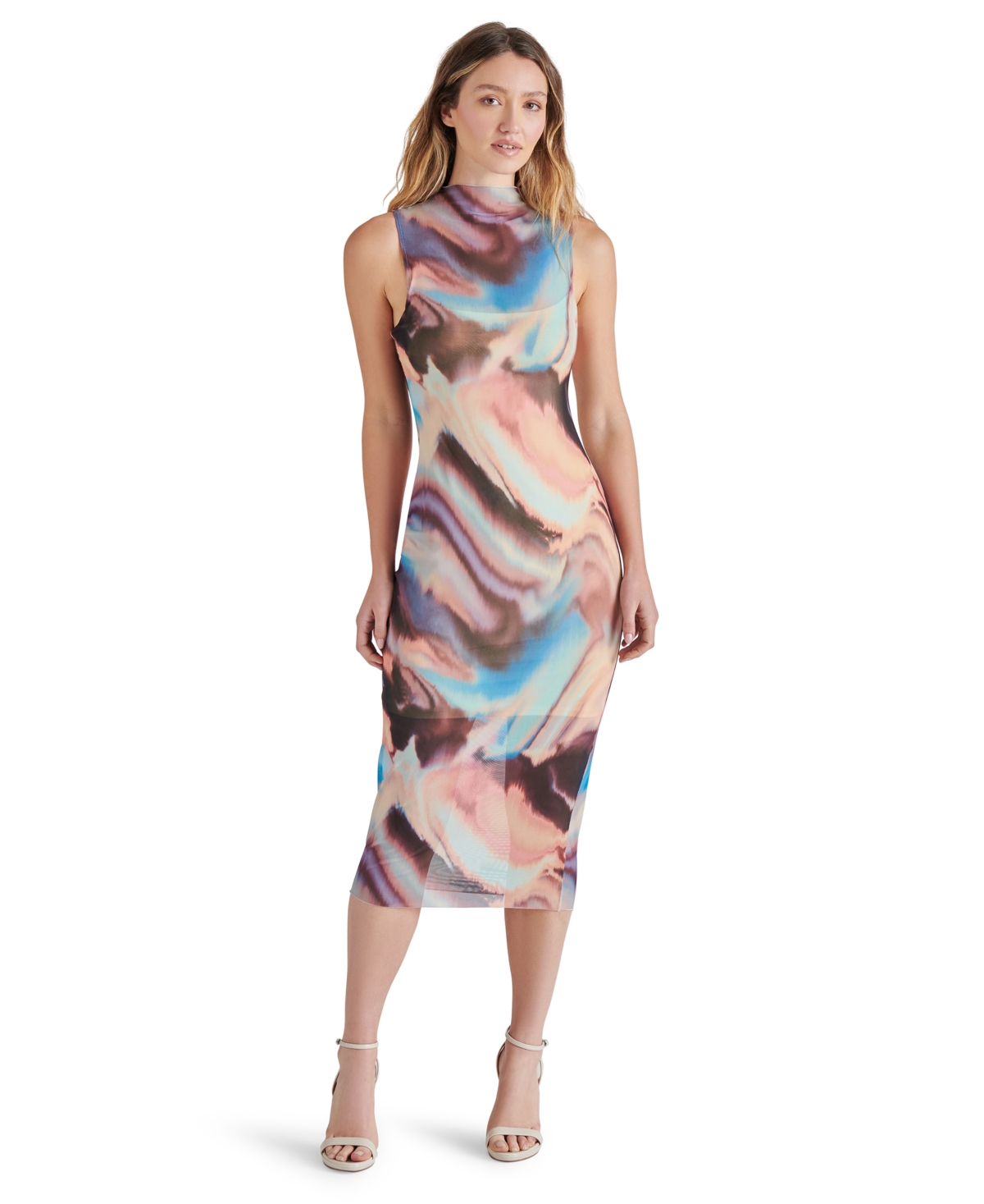 Steve Madden Sidra Funnel Neck Mesh Midi Dress In Desert Pink
