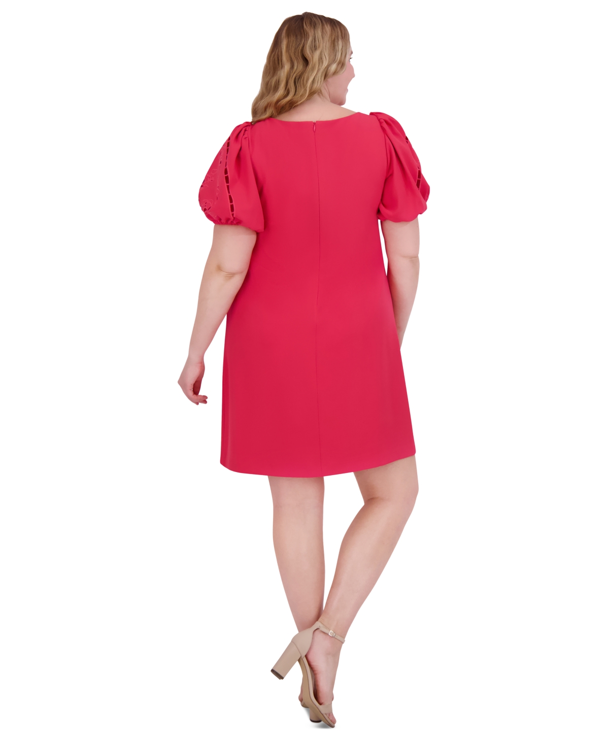 Vince Camuto Plus Size Puff-sleeve Stretch Crepe Shift Dress In Pink
