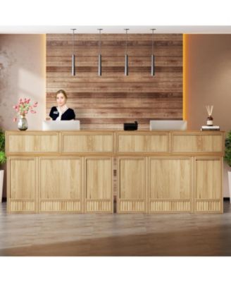 Reception Desk with Counter, 57-Inch Rustic Front Desk Receptionist Table, Boho Welcome Desk Checkout Counter for Office, Retail, Lobby, Beauty Salon