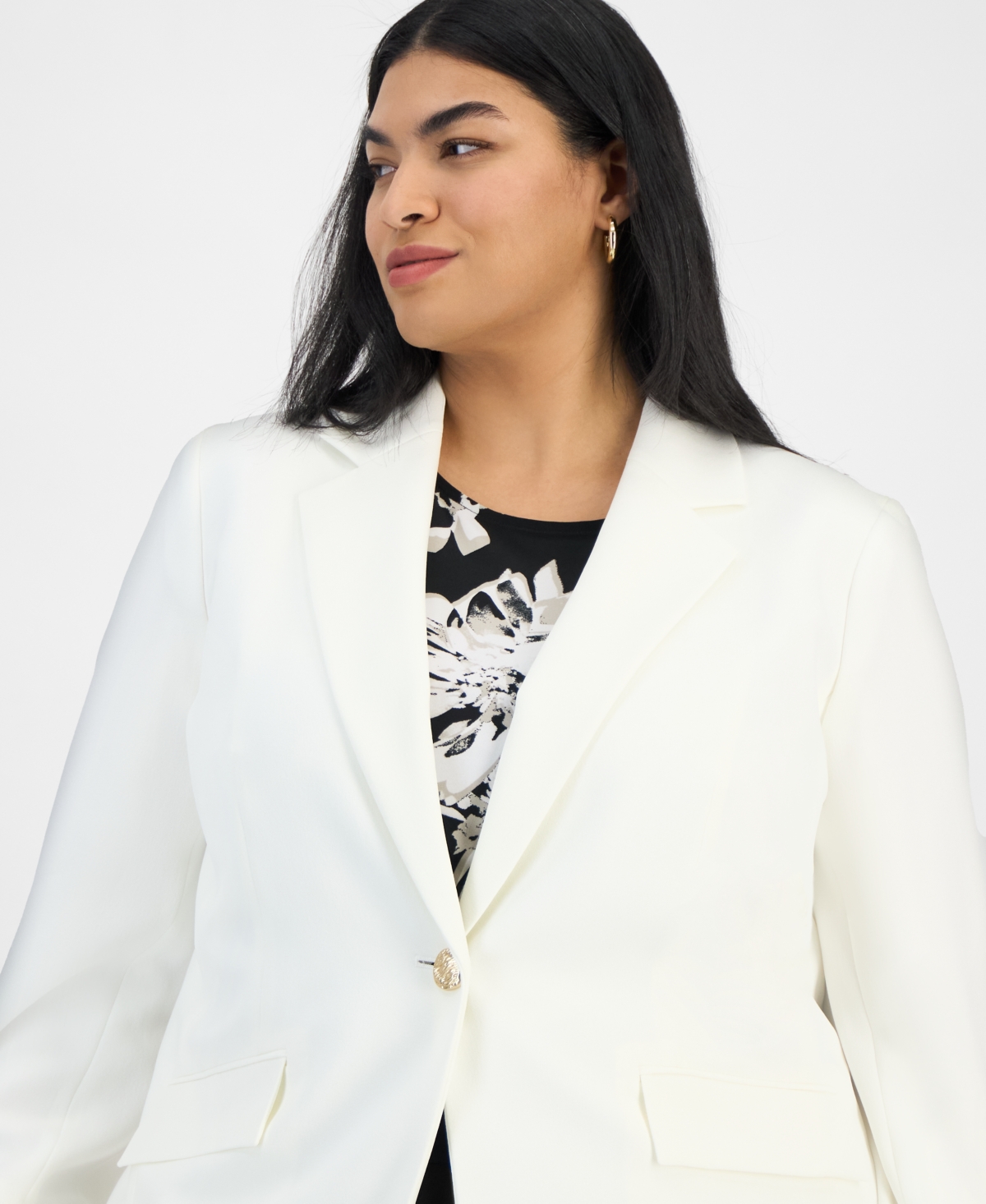 Kasper Plus Size Stretch Crepe One-button Blazer In Vanilla Ice